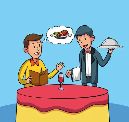 创意餐馆吃饭的男子矢量素材