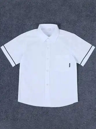 夏装男童短袖白衬衫学院风男孩袖口黑边半袖校服白衬衣小学生班服