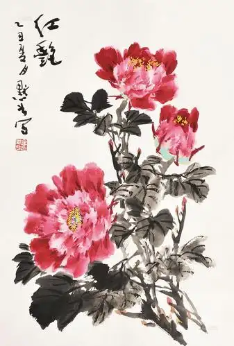 0078牡丹镜心设色纸本