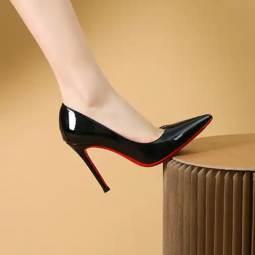 红底高跟鞋~真皮性感单鞋 裸色高跟鞋女细跟 漆皮黑色女鞋 浅口