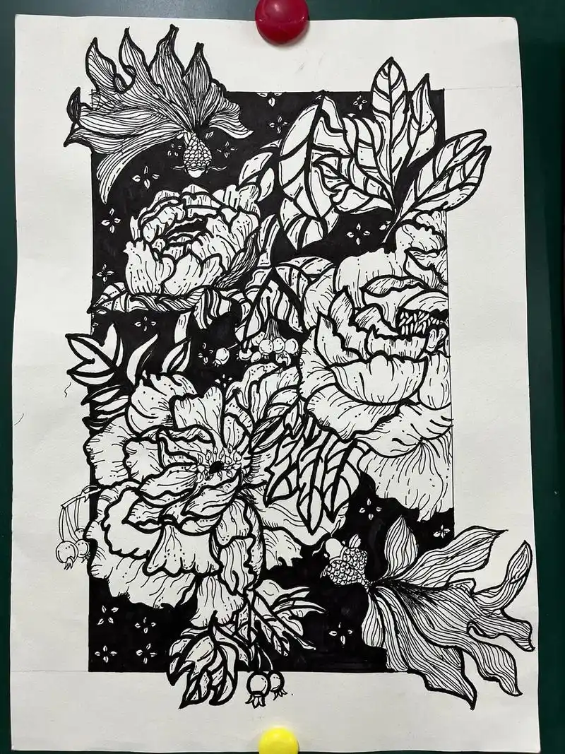 线描画中的黑白对比#美术老师的日常 #一起学画画 不一样的视 - 抖音