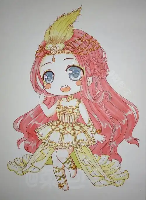 手绘马克笔q版女孩菜包子