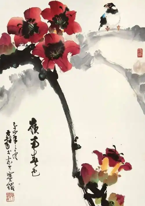 国画名家笔下的木棉花_陈树人_红棉_岭南