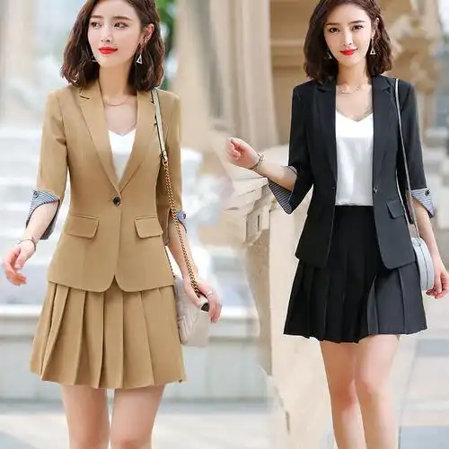 网红同款西装外套工作服文职实习正装职业装气质百褶裙西服套装女