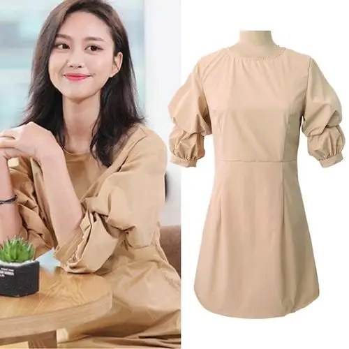 灯笼袖裙子_遇见你真好熊珍珍同款衣服连衣裙复古女装显瘦收腰2019