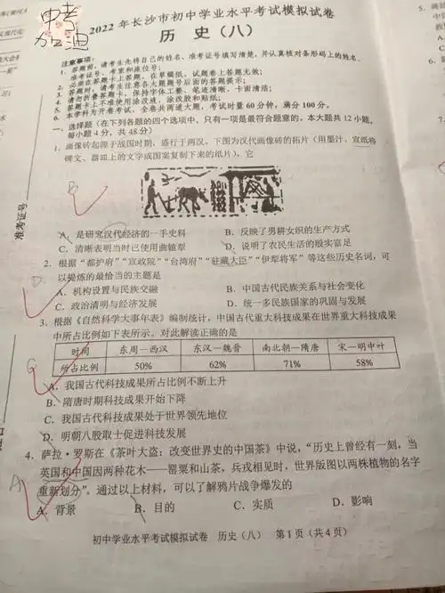 中考加油历史模考下一期万维黑白卷