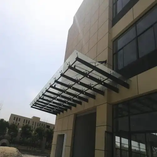 苏州玻璃雨棚 小区出入门头雨棚 钢结构雨棚 办公楼用雨棚