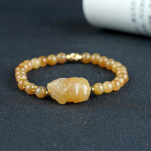 歌盼 天然新疆和田玉糖玉扭转乾坤手串 男女款生肖牛单圈手链散珠配饰