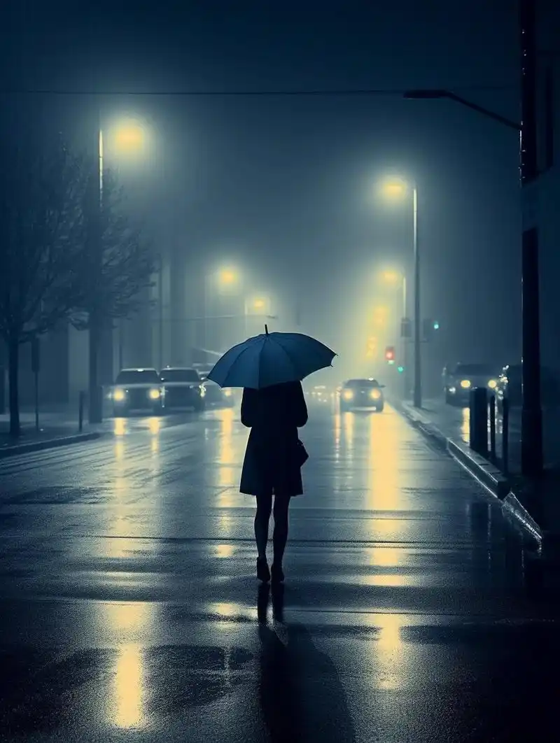 伤感 夜景 情绪  雨天独自一人走在街上,看着人来人往,不禁有点孤单