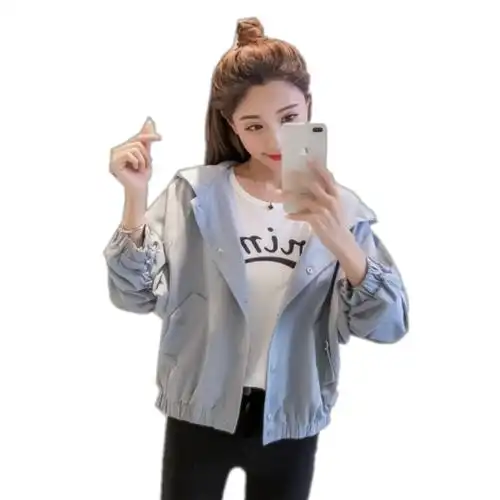 2020春秋新款休闲外套女蝙蝠袖连帽上衣韩版bf宽松短款开衫夹克潮