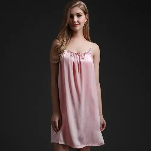 真丝睡衣100桑蚕蚕丝睡裙女式夏季性感吊带睡裙
