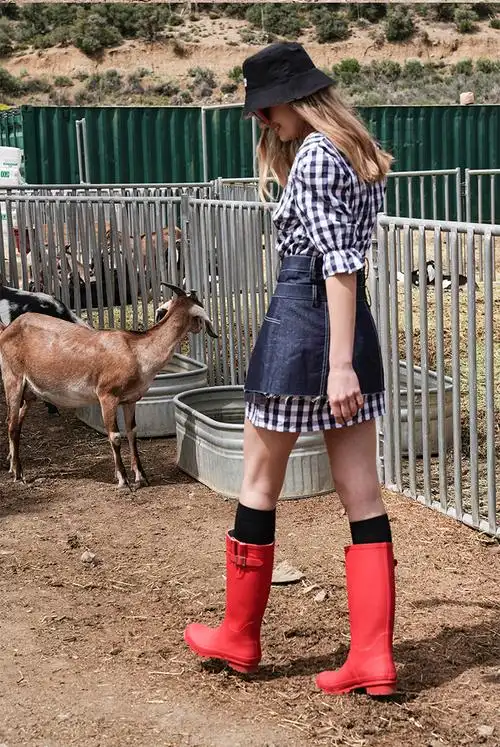 加可雨鞋女时尚外穿防水成人高筒女士防滑水鞋惠灵顿雨靴橘色印花35