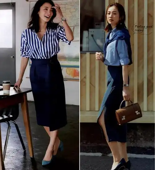 1,藏蓝色直筒裙