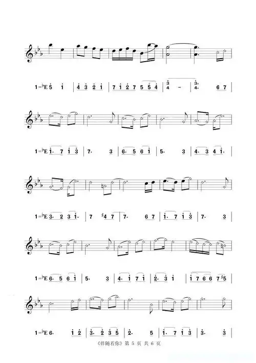 伴随着你小提琴练习曲简谱歌词