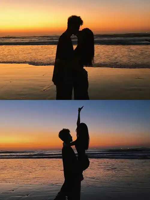 情侣拍照海边日落拍照不露脸氛围感拍照