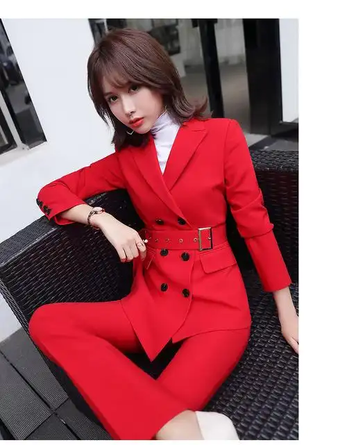 女装 小西装 怡情姿(yiqingzi) 怡情姿 网红套装洋气女神红色西装套装