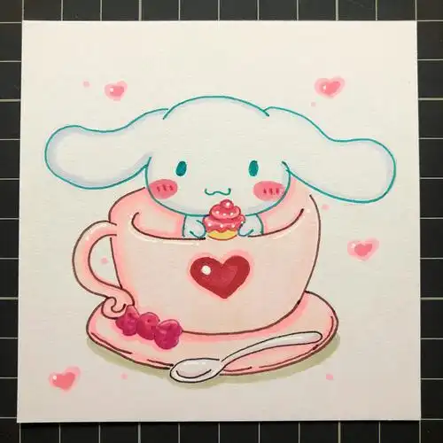 第17幅马克笔儿童画玉桂狗大耳狗附线稿