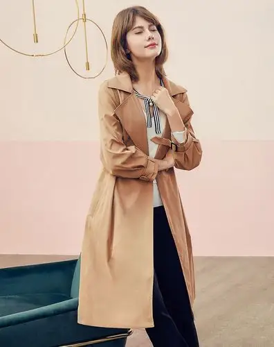 优衣美女装2018春季新款风衣女中长款长袖西装领