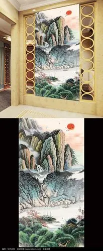 聚宝盆国画山水画风景画玄关壁画