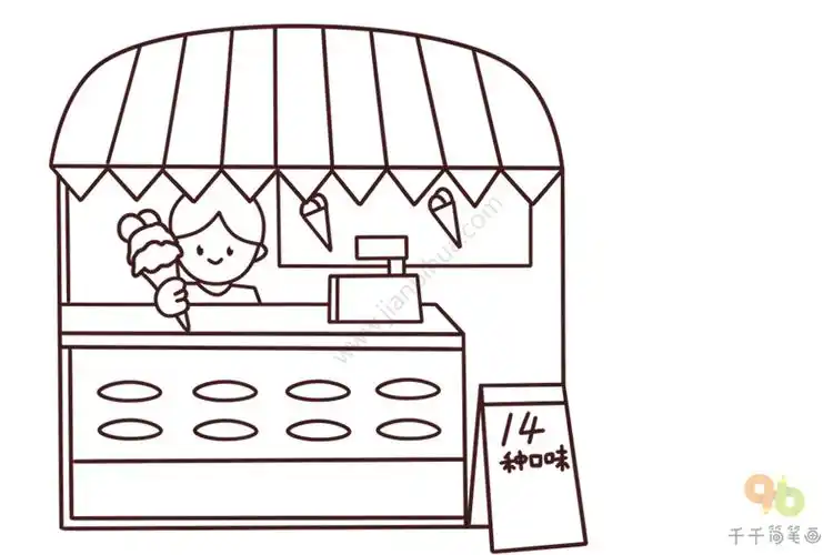 幼儿英语启蒙 边学边画冰淇淋店_宝宝英文认知简笔画
