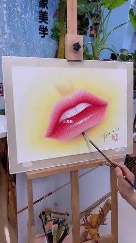 今日美妆素描分享大红嘟嘟唇