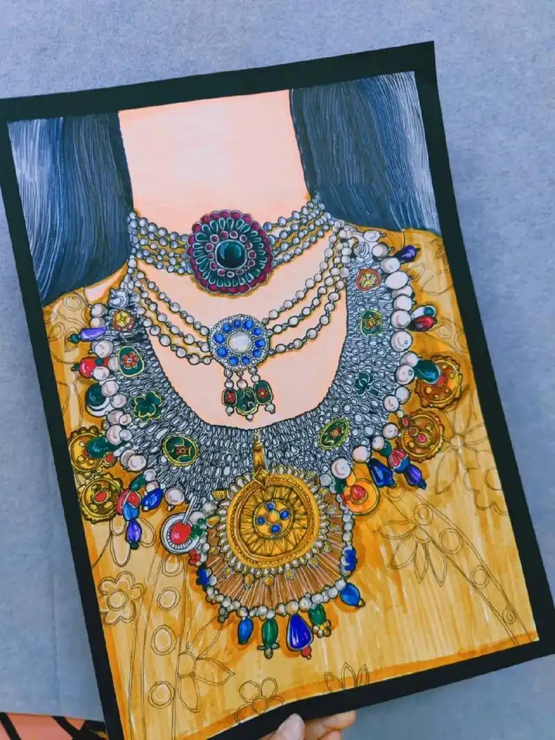 母亲节创意画|珠宝项链(有线稿!