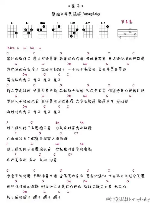 走马ukulele谱_陈粒_走马尤克里里谱(简单版)_小吉他弹唱谱_吉他吧