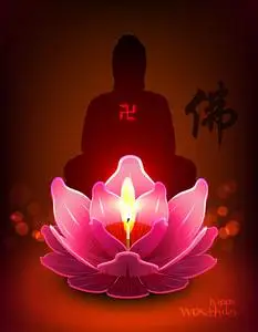 佛供灯矢量莲花油灯为佛祖诞辰日的照片