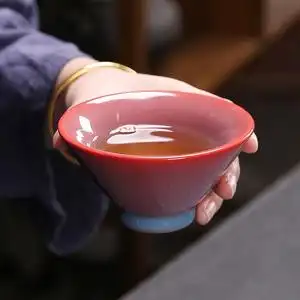 红炉点雪陶瓷主人杯单杯品茗杯日式斗笠杯高脚杯烟粉釉色高档茶盏
