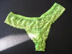 外贸原单好质量果绿色蕾丝半透明性感诱惑y型女士内裤t裤丁字裤