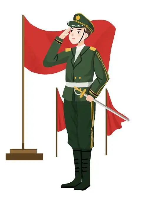 卡通喜庆红旗军人插画素材