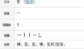 世是什么结构,第五笔名称是什么?