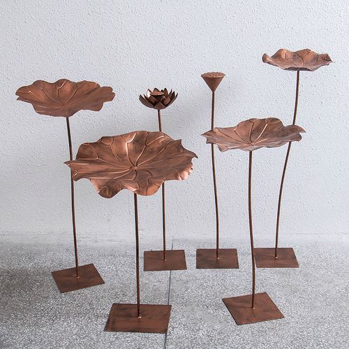 铁艺装饰摆件荷花荷叶水池景观古铜莲花庭院室内旱景水景鱼池造景