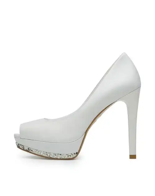 tigrisso纯白色胎牛皮超高跟防水台鱼嘴鞋