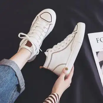 夏天穿高中女生高帮鞋子初中生女高帮帆布鞋女2022季新款女鞋韩版复古