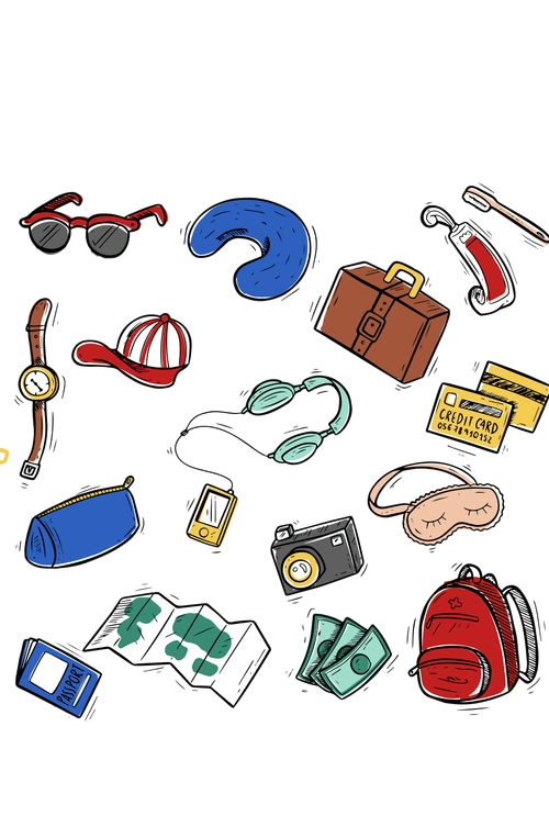 彩绘旅行物品矢量素材