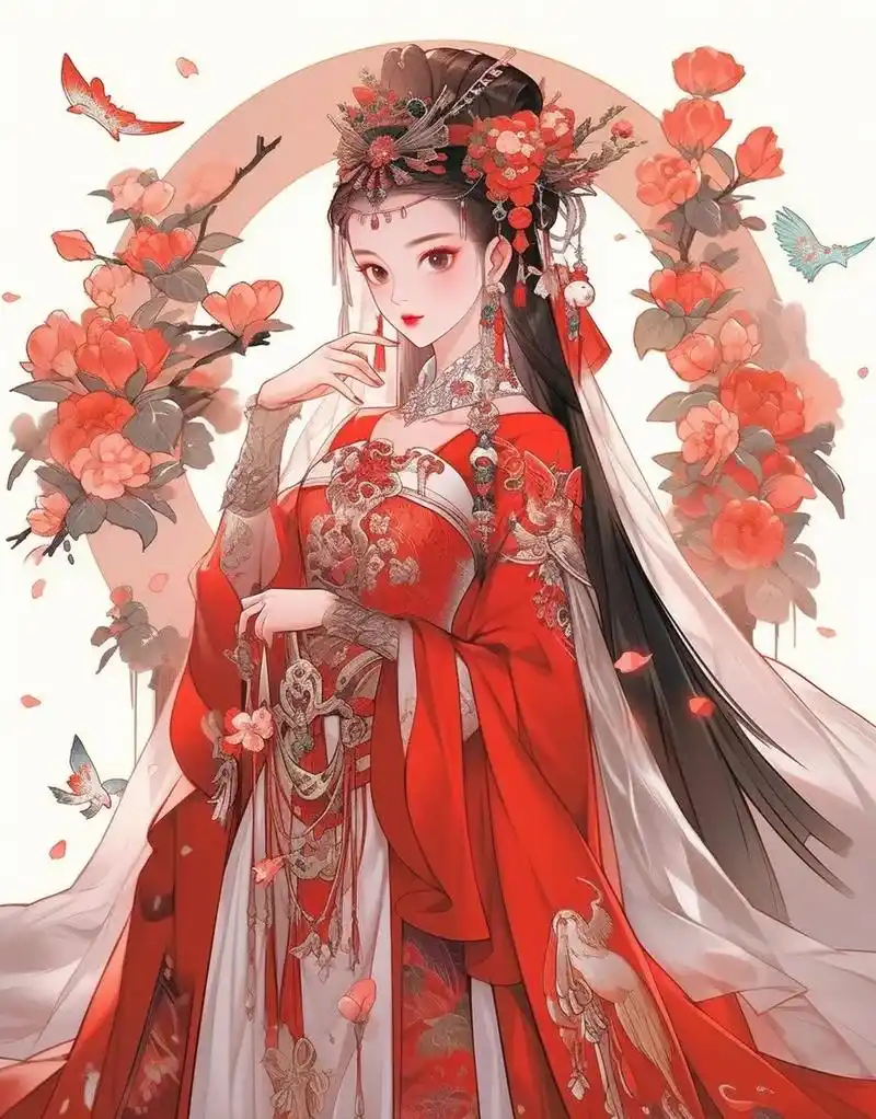 国潮汉服古风红衣美人头像