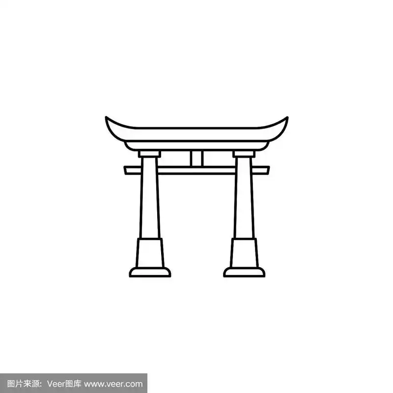 网页线图标牌坊日本门黑上白