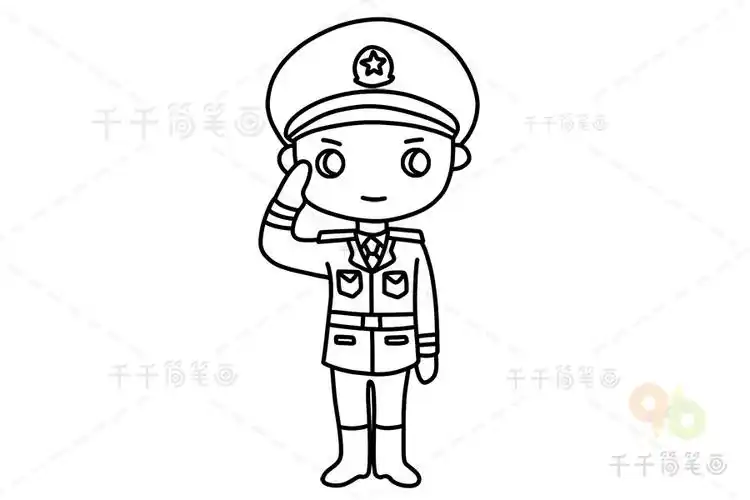 卡通军人图片简笔画涂色模板