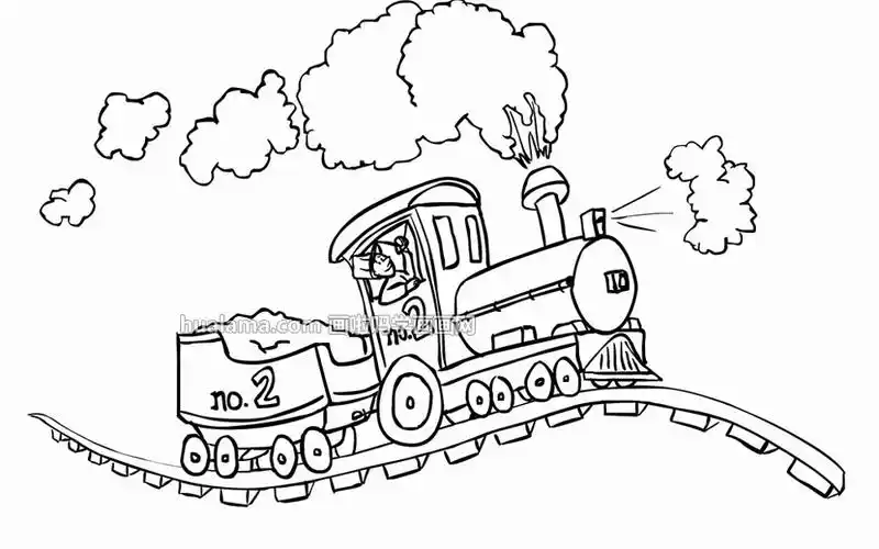 列车火车在轨道上加速行驶 简笔画图片