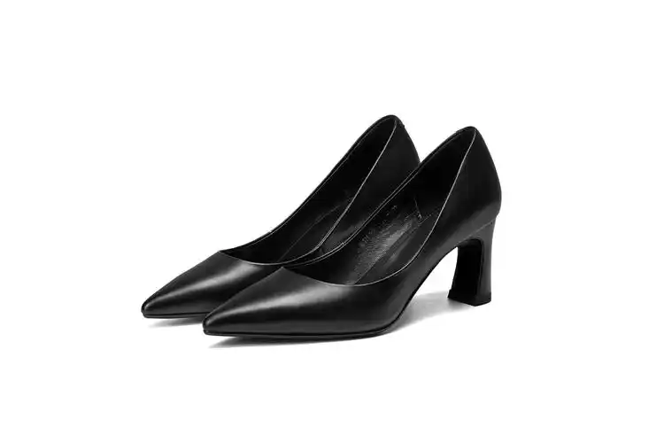 2019春季新款职场浅口粗跟高跟鞋子女尖头女工作鞋大码跨境40