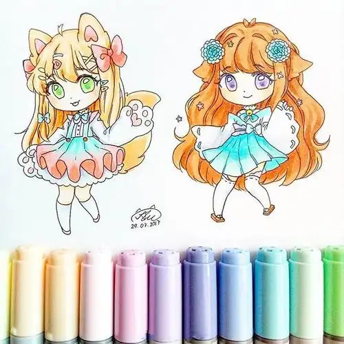 彩铅画动漫人物q版萌图超可爱的彩铅人物画18张