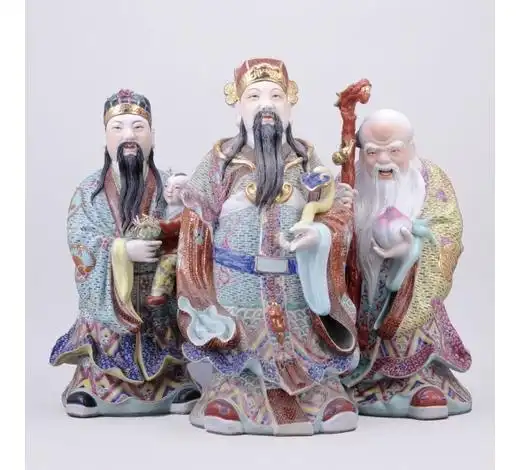 香港华辉粉彩福禄寿三星