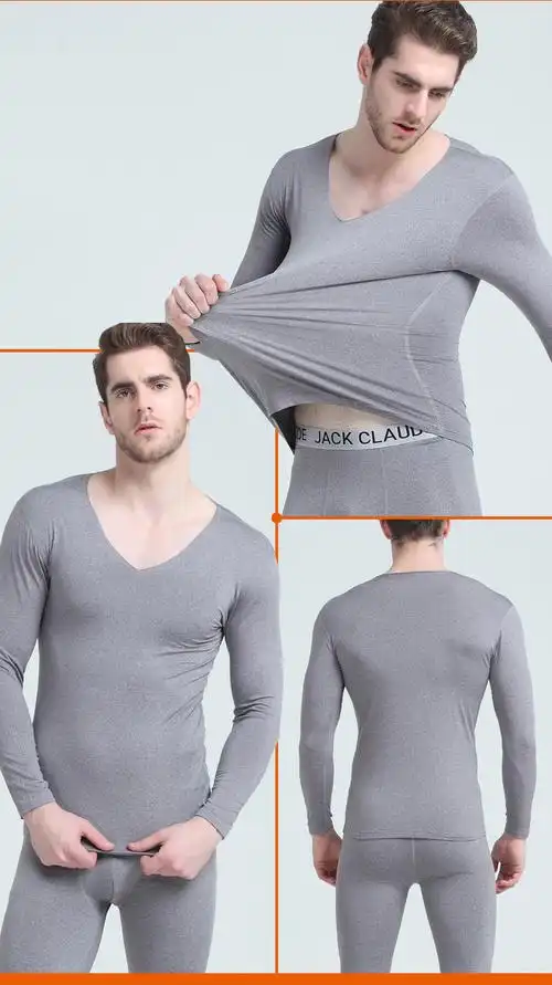 男士v领保暖内衣冬季薄纤维内衣