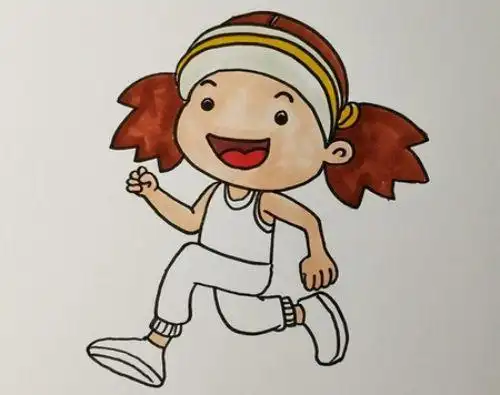 带涂色小女孩跑步简笔画怎么画彩色跑步简笔画教程图解