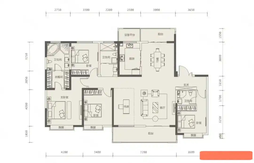 200平米奢华大平层户型,大横厅很耀眼
