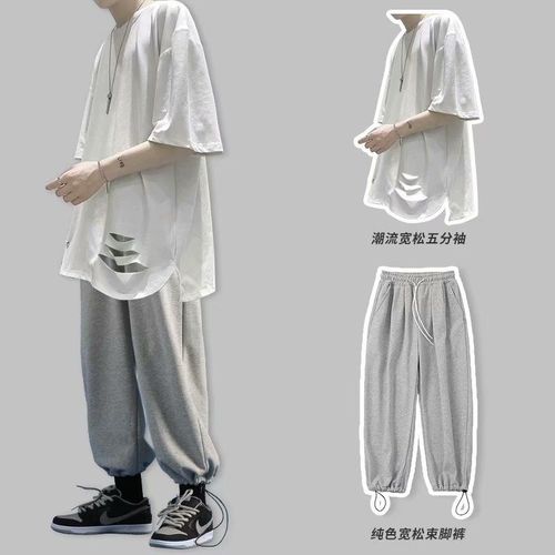 休闲运动套装男新款韩版潮流短袖t恤2021年学生一套搭配帅气衣服
