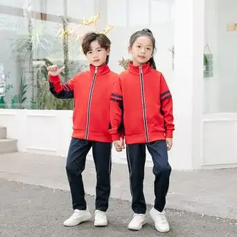 春秋季幼儿园服中小学生红色校服套装班服英伦风运动服两件套定做