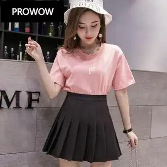 prowow百褶裙女夏学生短裙高腰软妹a字裙显瘦百褶裙子半身裙黑色短裙