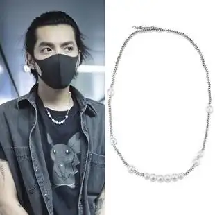 rocky 吴亦凡同复古拼接金属珍珠项链男女嘻哈锁骨链asap